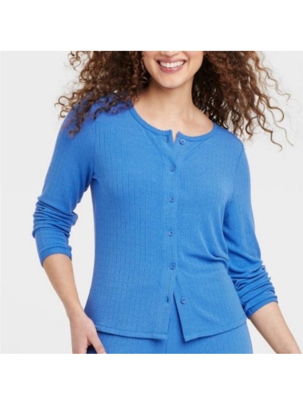 Auden Pointelle Blue Button Up Cardigan Sweater Light Blue